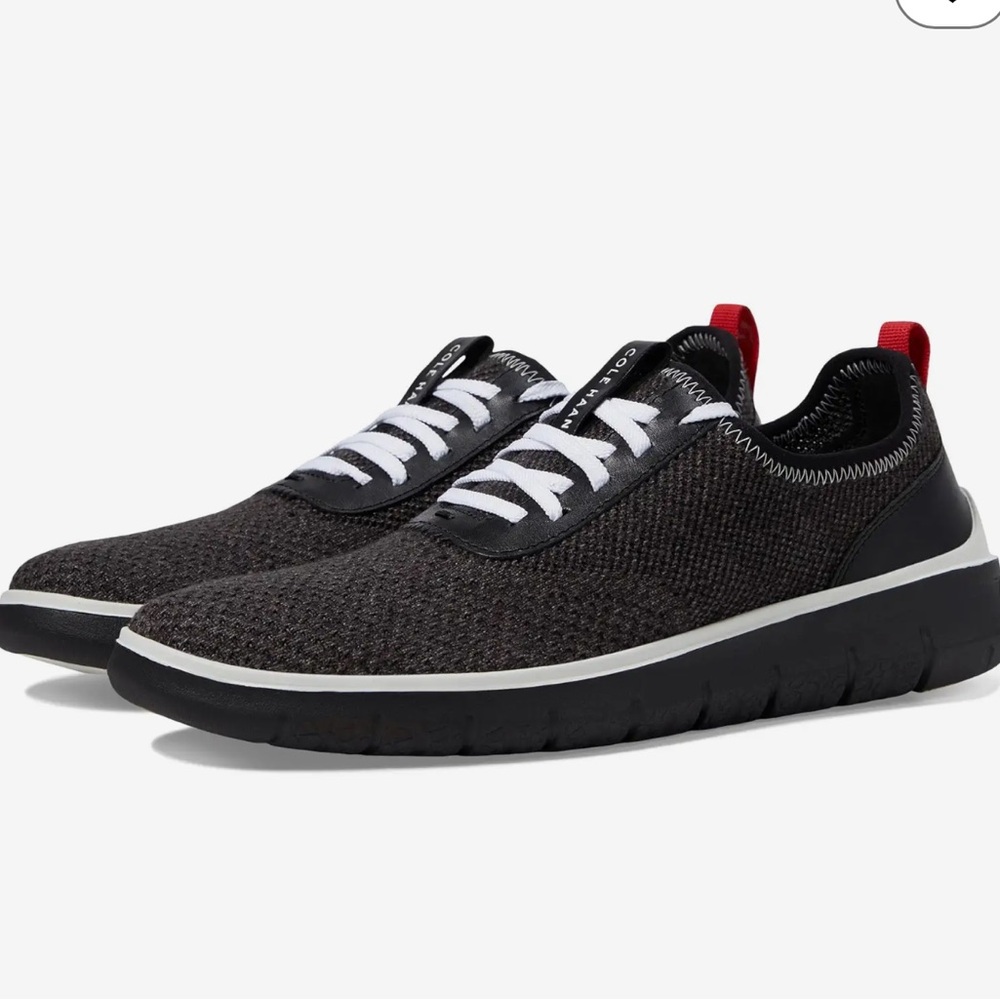 Cole Haan Black Knit Sneakers with White Laces and Red Heel Pull